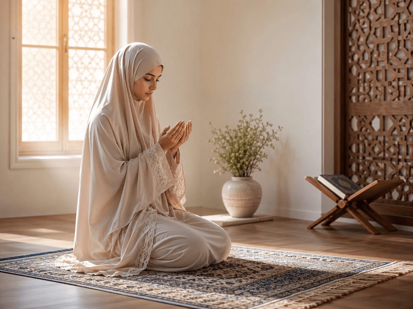 Wanita Muslim sedang solat dengan khusyuk